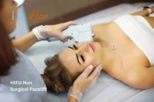 Woman having Hi-Fu to reduce wrinkles Avonmouth.
