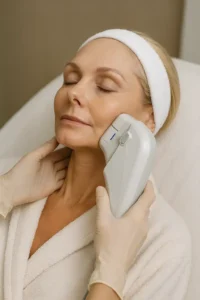 Woman receiving HIFU non surgical facelift treatment Avonmouth