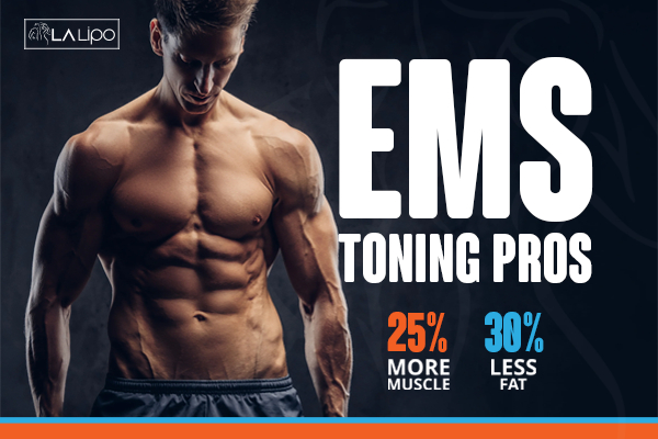 Graphic of man with toned body showing the benefits of LA-EMS Body Sculpting Avonmouth treatment