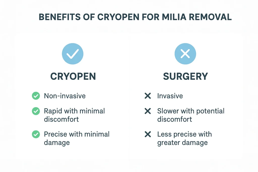Benefits of cryopen for milia removal Avonmouth compared to surgical treatments.