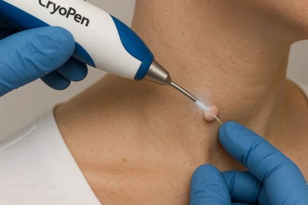 Person receiving cryotherapy Avonmouth for skin tag removal