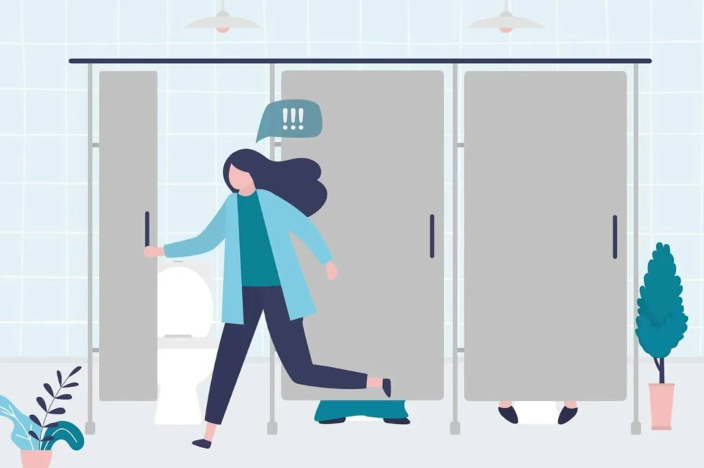 graphic of Urine incontinence Avonmouth woman running to the toilet.