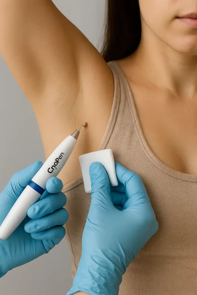 woman having cryopen to remove underarm skin tags Avonmouth