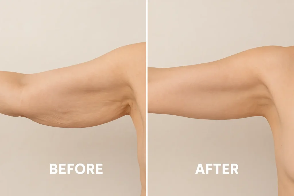 Picture of LA LIPO Avonmouth before and after results of skin tightening treatment on the upper arms.